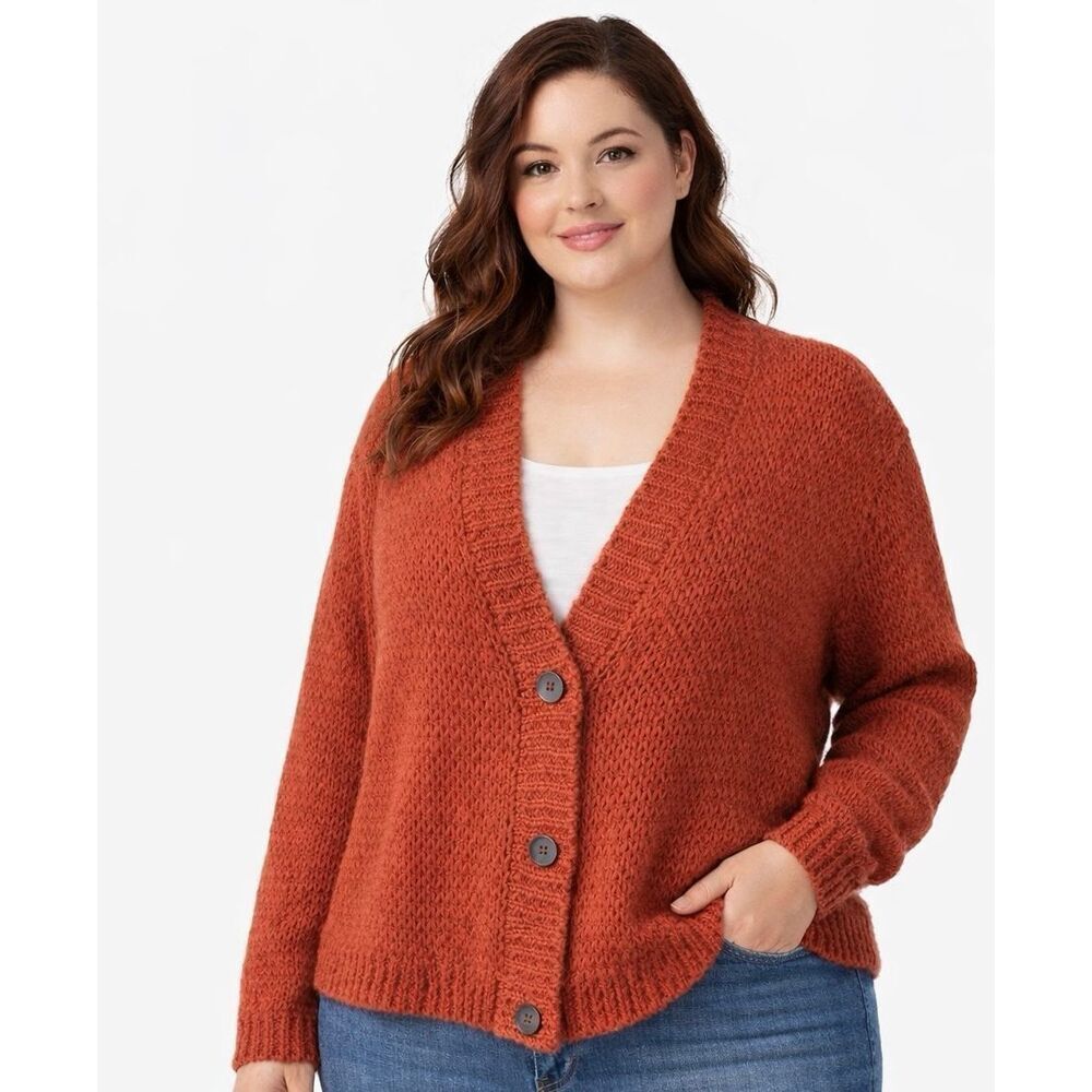 Boden Cardigan Cropped Button Front Rusty Red Orange Cotton Alpaca Blend size XL